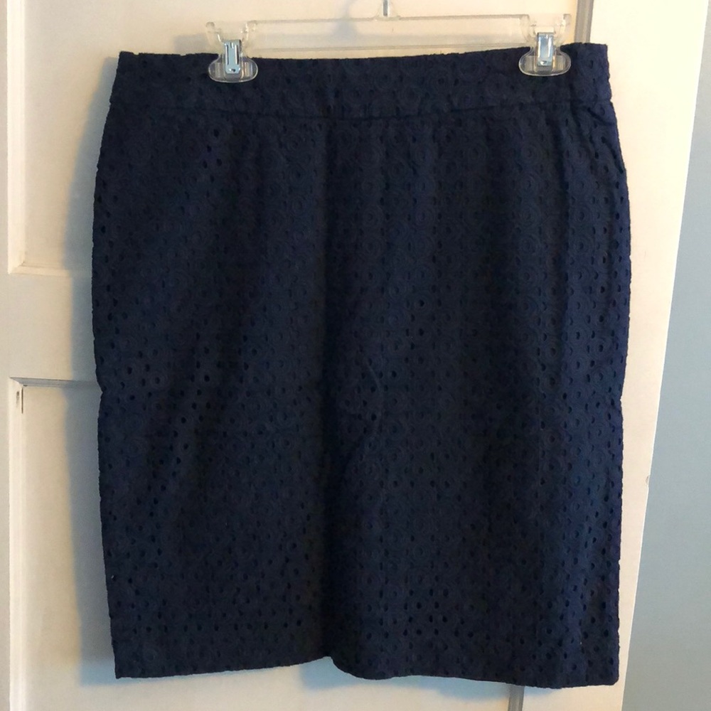 Talbots Navy Eyelet Pencil Skirt